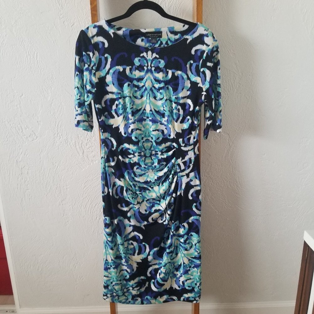 connected apparel Navy, Blue & Turquoise Abstract Midi Dress
